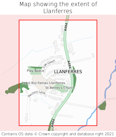 Map showing extent of Llanferres as bounding box