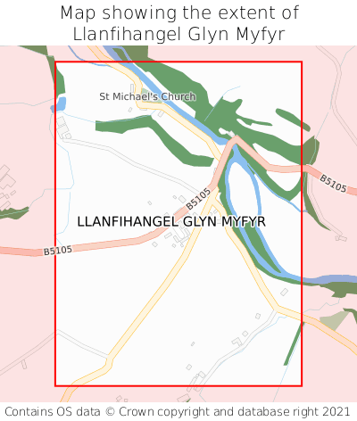 Map showing extent of Llanfihangel Glyn Myfyr as bounding box
