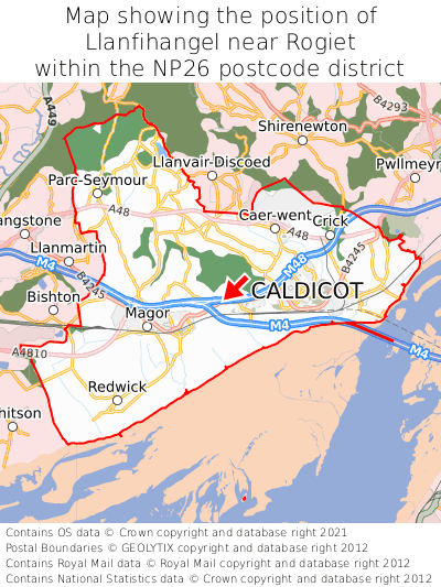 Map showing location of Llanfihangel near Rogiet within NP26
