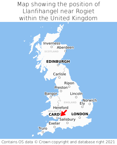 Map showing location of Llanfihangel near Rogiet within the UK