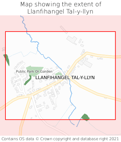 Map showing extent of Llanfihangel Tal-y-llyn as bounding box