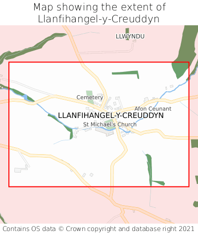 Map showing extent of Llanfihangel-y-Creuddyn as bounding box
