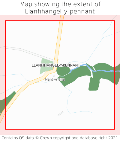 Map showing extent of Llanfihangel-y-pennant as bounding box