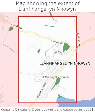 Map showing extent of Llanfihangel yn Nhowyn as bounding box