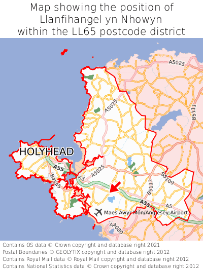 Map showing location of Llanfihangel yn Nhowyn within LL65