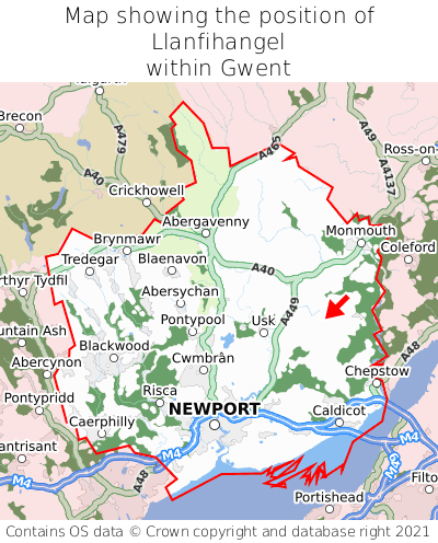 Map showing location of Llanfihangel within Gwent