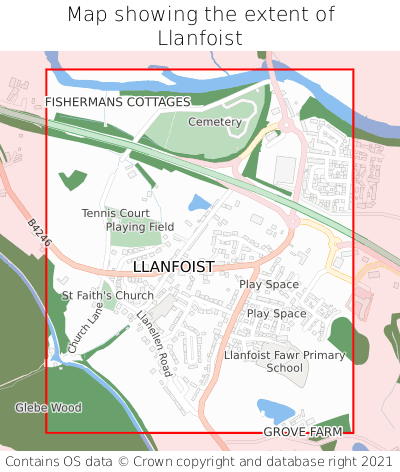 Map showing extent of Llanfoist as bounding box