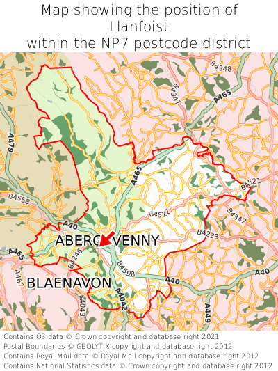 Map showing location of Llanfoist within NP7