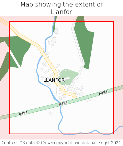 Map showing extent of Llanfor as bounding box