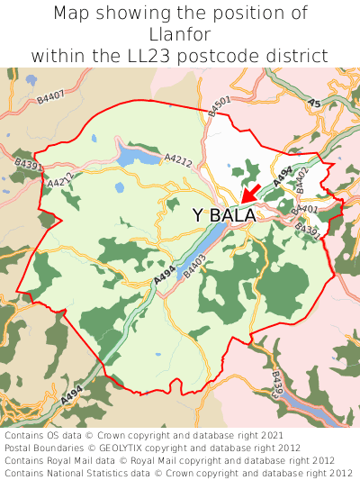 Map showing location of Llanfor within LL23