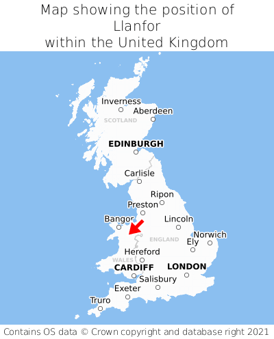 Map showing location of Llanfor within the UK
