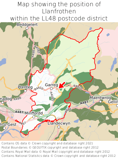 Map showing location of Llanfrothen within LL48