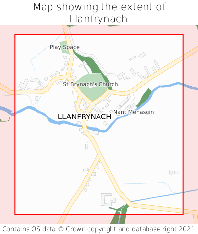 Map showing extent of Llanfrynach as bounding box