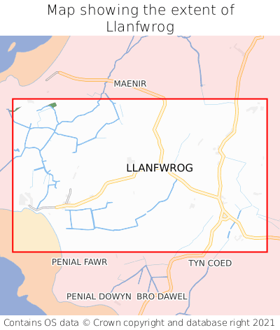 Map showing extent of Llanfwrog as bounding box