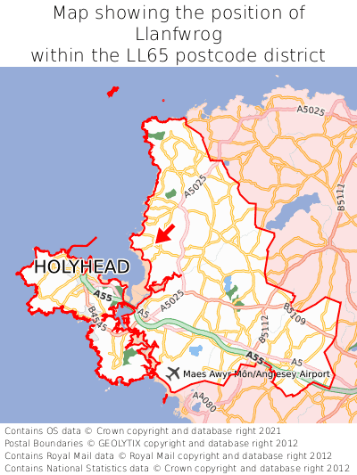 Map showing location of Llanfwrog within LL65