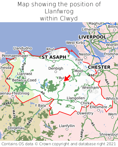 Map showing location of Llanfwrog within Clwyd