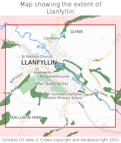 Map showing extent of Llanfyllin as bounding box