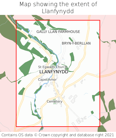 Map showing extent of Llanfynydd as bounding box