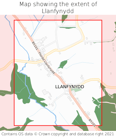 Map showing extent of Llanfynydd as bounding box