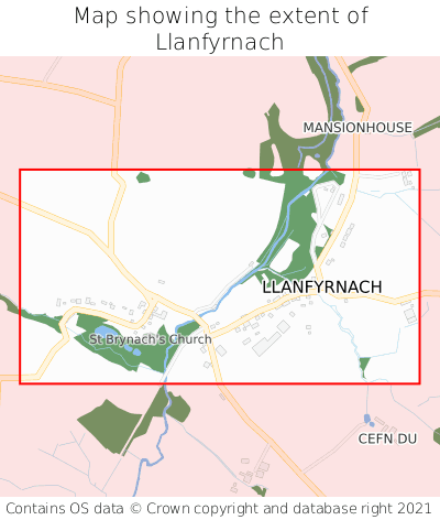 Map showing extent of Llanfyrnach as bounding box