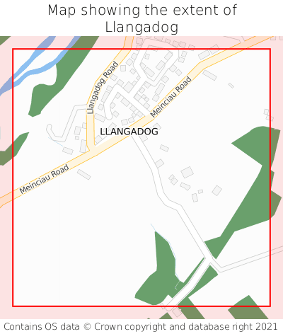 Map showing extent of Llangadog as bounding box