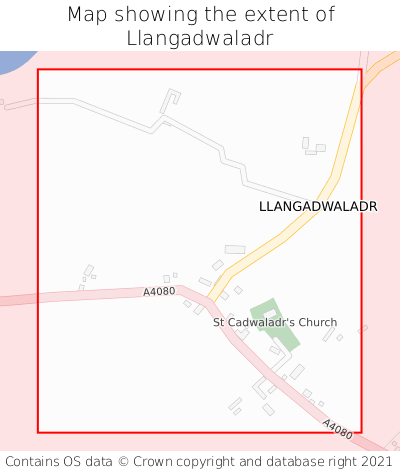 Map showing extent of Llangadwaladr as bounding box