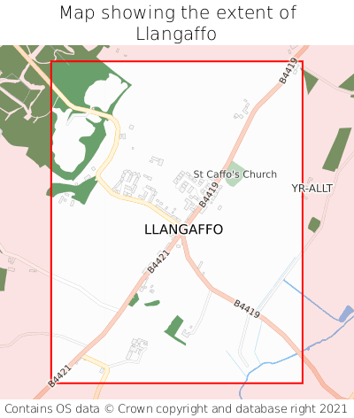 Map showing extent of Llangaffo as bounding box