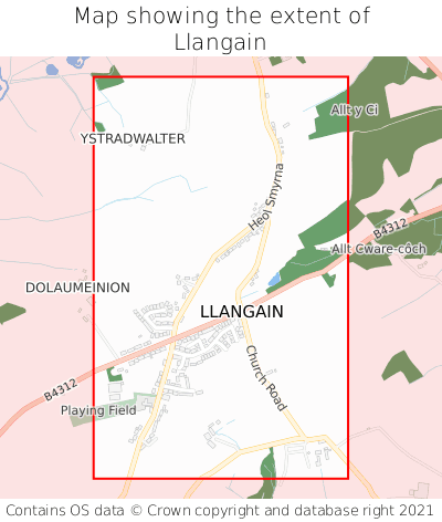 Map showing extent of Llangain as bounding box