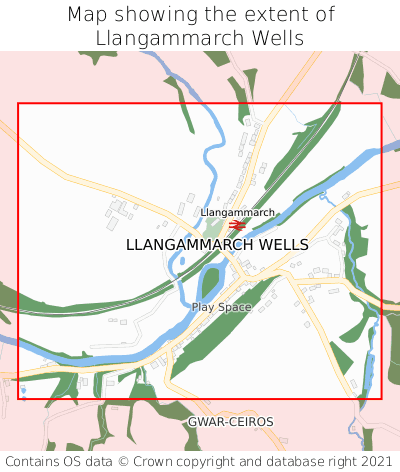 Map showing extent of Llangammarch Wells as bounding box