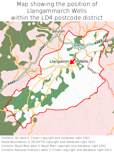 Map showing location of Llangammarch Wells within LD4