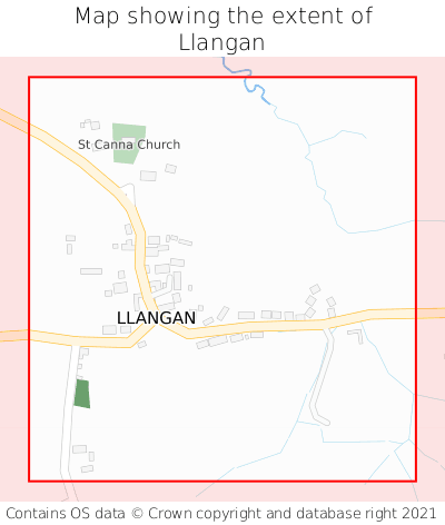 Map showing extent of Llangan as bounding box