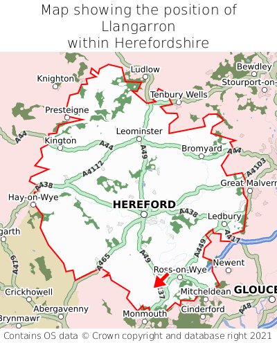 Map showing location of Llangarron within Herefordshire