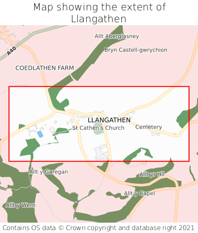 Map showing extent of Llangathen as bounding box