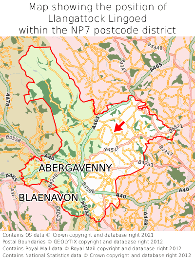 Map showing location of Llangattock Lingoed within NP7