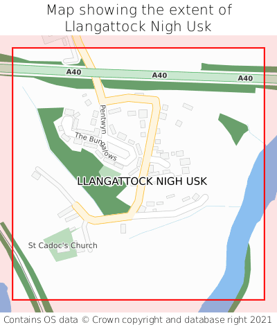 Map showing extent of Llangattock Nigh Usk as bounding box