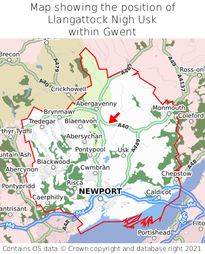 Map showing location of Llangattock Nigh Usk within Gwent