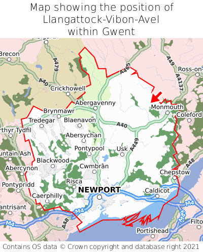 Map showing location of Llangattock-Vibon-Avel within Gwent
