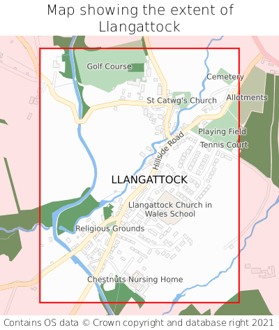 Map showing extent of Llangattock as bounding box