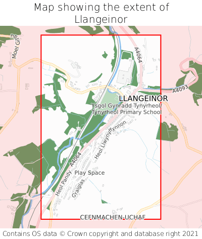 Map showing extent of Llangeinor as bounding box