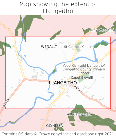 Map showing extent of Llangeitho as bounding box