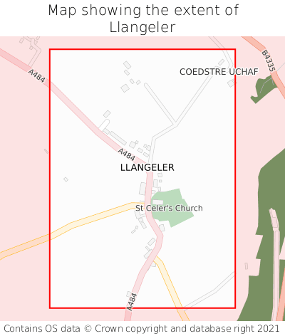 Map showing extent of Llangeler as bounding box