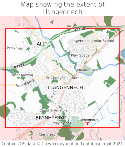 Map showing extent of Llangennech as bounding box