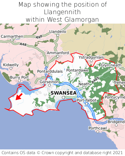Map showing location of Llangennith within West Glamorgan