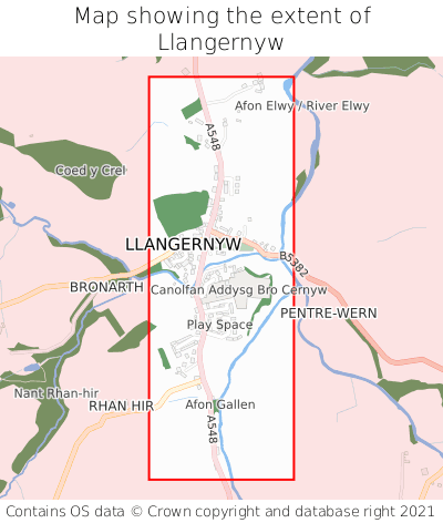 Map showing extent of Llangernyw as bounding box
