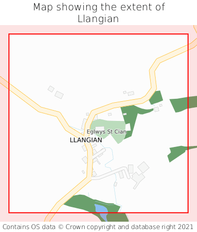 Map showing extent of Llangian as bounding box