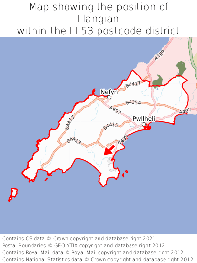Map showing location of Llangian within LL53