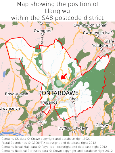Map showing location of Llangiwg within SA8