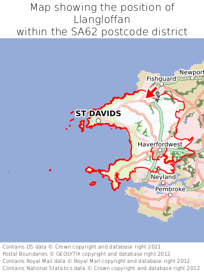 Map showing location of Llangloffan within SA62