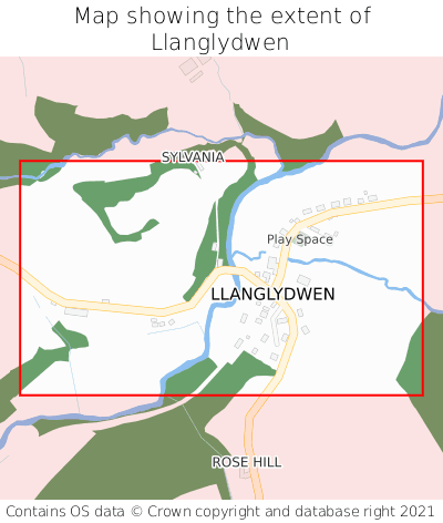 Map showing extent of Llanglydwen as bounding box