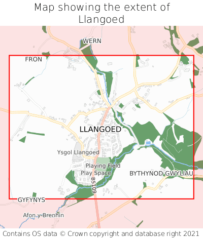 Map showing extent of Llangoed as bounding box
